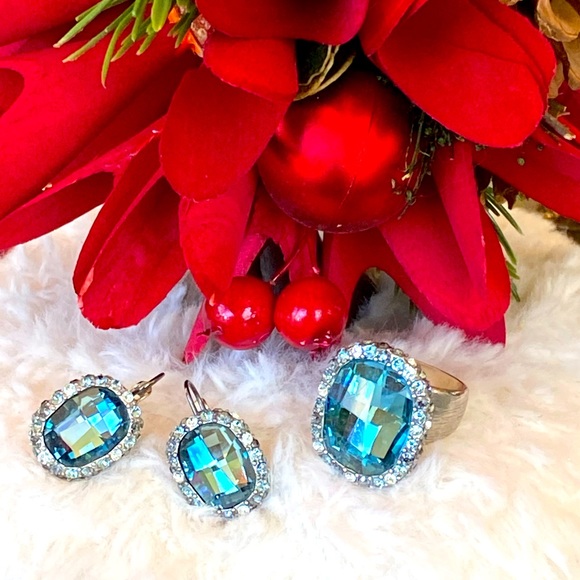 ⭐️SOLD ⭐️Brighton CONTESSA BLUE Swarovski Crystal Necklace Earrings Ring RARE - Picture 15 of 15